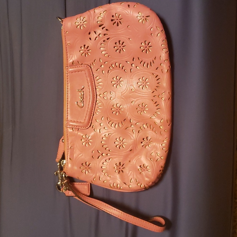 Coach Pink Leather Eyelet Wristlet